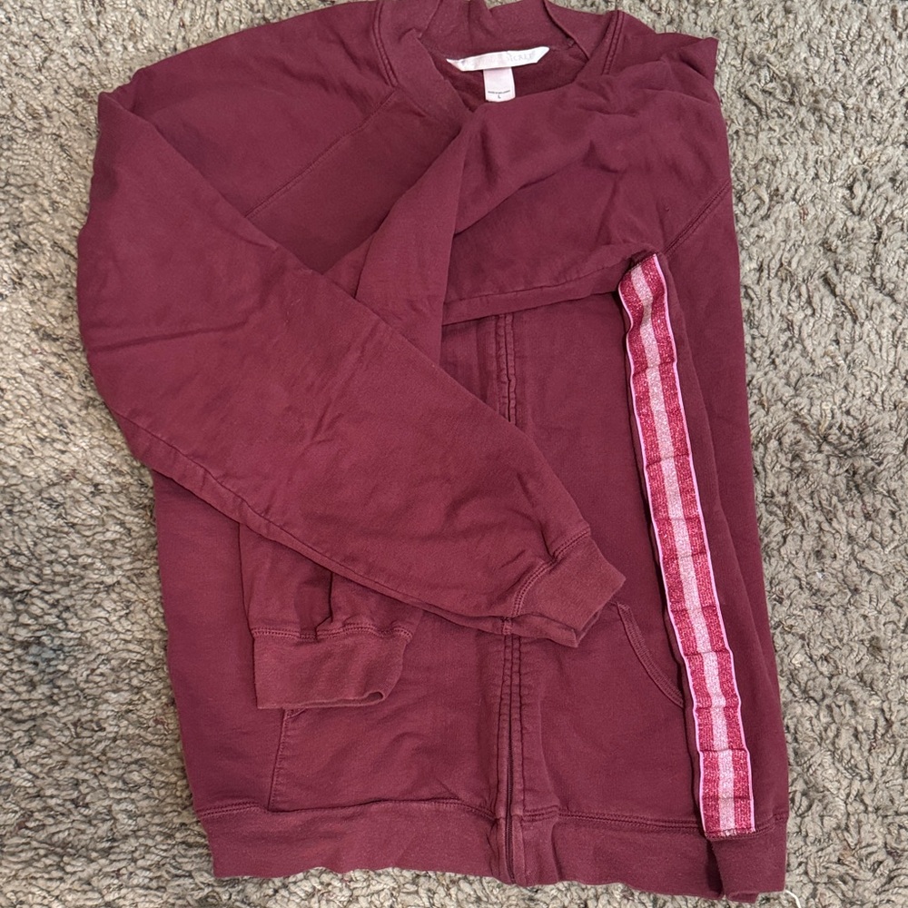 Vintage Y2K 💓Victoria’s Secret Burgundy Sweatshirt with Pink Glitter Stripe Sz L